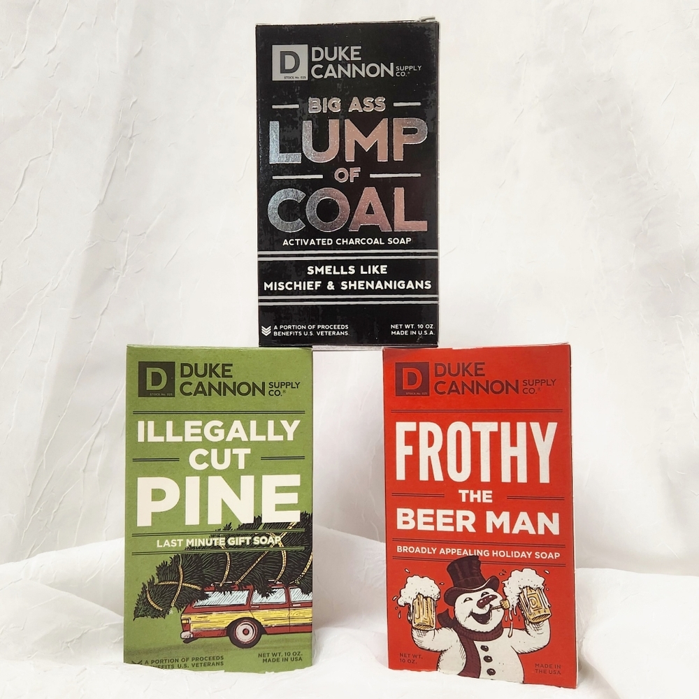 Duke Cannon Christmas 3 Bar Soap Lot Holiday Xmas Men's Gift Big Ass Frothy Pine